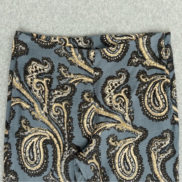 Free People Womens Pants Flare Bell Bottom Linen Blend Paisley Retro Blue Small - Picture 2 of 14